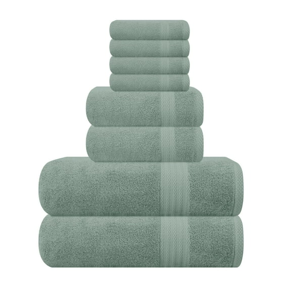 GLAMBURG Ultra Soft 8-Piece Towel Set - 100% Pure Ringspun Cotton, Contains 2 Oversized Bath Towels 27x54, 2 Hand Towels 16x28, 4 Wash Cloths 13x13 - Ideal for Everyday use, Hotel & Spa - Jade