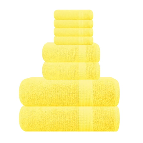 GLAMBURG Ultra Soft 8-Piece Towel Set - 100% Pure Ringspun Cotton, Contains 2 Oversized Bath Towels 27x54, 2 Hand Towels 16x28, 4 Wash Cloths 13x13 - Ideal for Everyday use, Hotel & Spa - Yellow