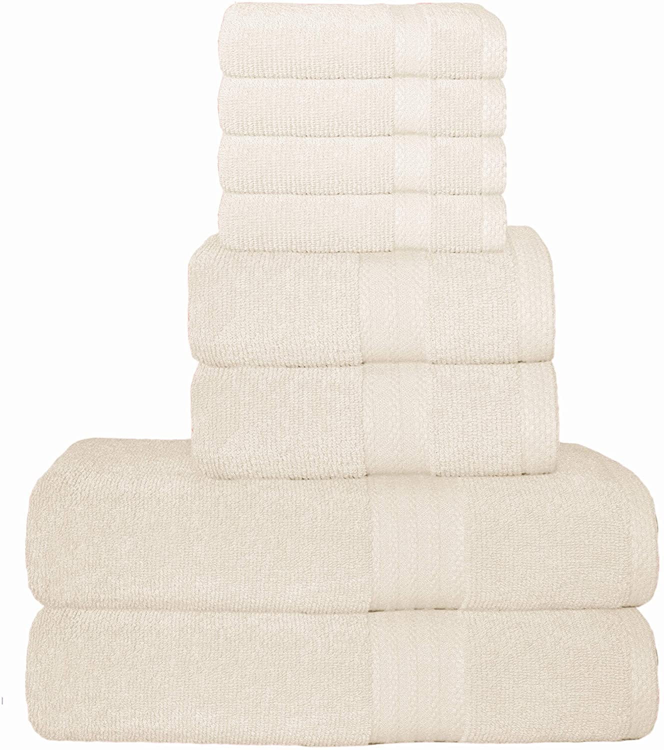 Lavish Home 8 Piece 100% Cotton Plush Bath Towel Set - Bone  27.5x57.25x0.25