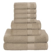 GLAMBURG Ultra Soft 8-Piece Towel Set - 100% Pure Ringspun Cotton, Contains 2 Oversized Bath Towels 27x54, 2 Hand Towels 16x28, 4 Wash Cloths 13x13 - Ideal for Everyday use, Hotel & Spa - Tan