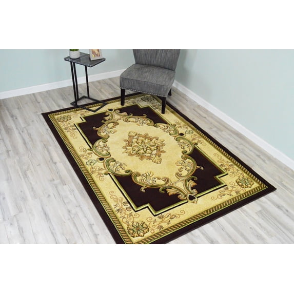 Glamour Thick Plush Oriental Area Rug Traditional Carpet Floral Medallion Design-206 (6'6"x9'2",Espresso)