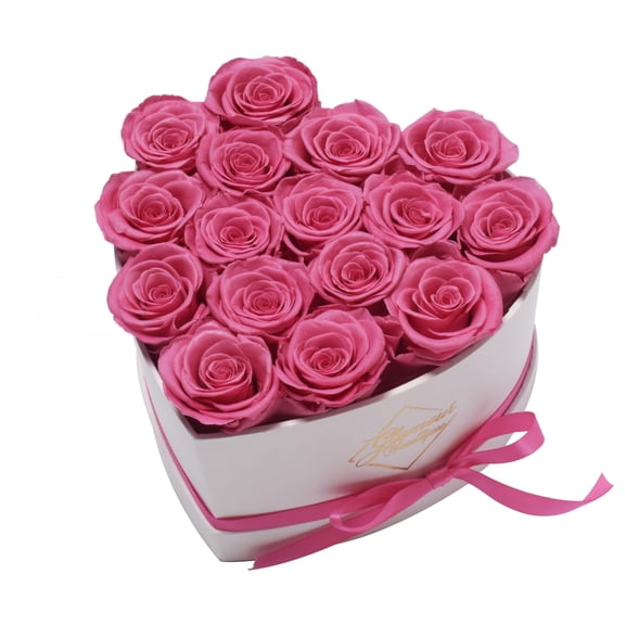 GLAMOUR BOUTIQUE 16-Piece Forever Flowers Heart Shape Box - Preserved Roses, Immortal Roses That Last A Year - Eternal Rose Preserved Flowers for Delivery Prime Mothers Day & Valentines Day - Pink