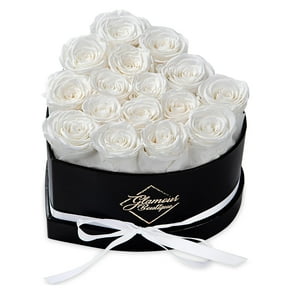 GLAMOUR BOUTIQUE 16-Piece Forever Flowers Heart Shape Box - Preserved Roses, Immortal Roses That Last A Year - Eternal Rose Preserved Flowers for Delivery Prime Mothers Day & Valentines Day - White