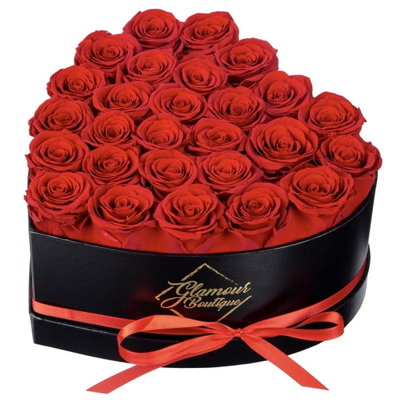 GLAMOUR BOUTIQUE 27-Piece Forever Flower Heart Shape Box - Preserved Roses, Immortal Roses Gifts for Her Eternal Rose Preserved Flowers for Delivery Mothers Day & Valentines Day - Red