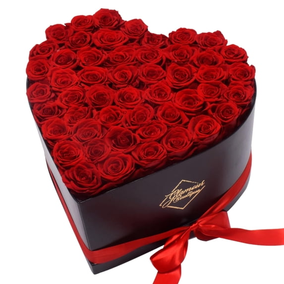 GLAMOUR BOUTIQUE 50-Piece Forever Flowers Heart Shape Box - Preserved Roses, Immortal Roses That Last A Year - Eternal Rose Preserved Flowers for Delivery Prime Mothers Day & Valentines Day - Red