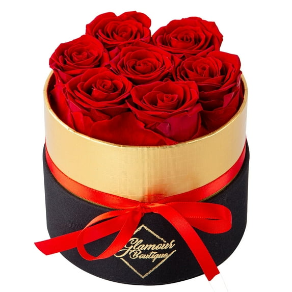 GLAMOUR BOUTIQUE 7-Piece Forever Flowers in a Box - Preserved Roses, Immortal Roses That Last a Year - Eternal Rose Preserved Flowers for Delivery Mothers Day & Valentines Gift for Her Birthday - Red