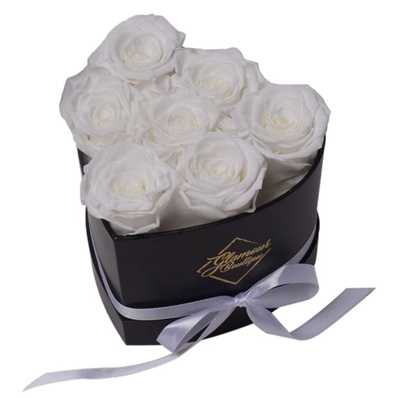 GLAMOUR BOUTIQUE 7-Piece Forever Flowers Heart Shape Box - Preserved Roses, Immortal Roses That Last A Year - Eternal Rose Preserved Flowers for Delivery Prime Mothers Day & Valentines Day - White