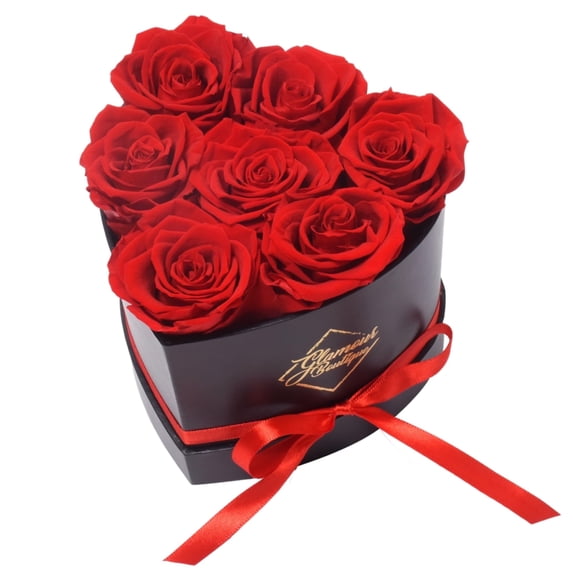 GLAMOUR BOUTIQUE 7-Piece Forever Flowers Heart Shape Box - Preserved Roses, Immortal Roses That Last A Year - Eternal Rose Preserved Flowers for Delivery Prime Mothers Day & Valentines Day - Red