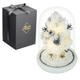 thumbnail image 1 of GLAMOUR BOUTIQUE Mini Christmas Tree Preserved Flower in Glass Dome w/Light - Forever Flowers Christmas Table Decor, Long Lasting Eternal Flowers - Comes w/Thick Gift Box & Bow, Unique Gift - White, 1 of 9