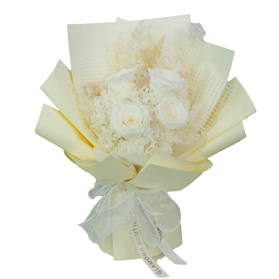 GLAMOUR BOUTIQUE Preserved Flowers Bouquet - Forever Flowers Roses in a Box with Hydrangeas & More, Gift Ready for Anniversary, Birthday, Valentine's Day, Mother's Day, Long-Lasting 1-3 Years - White