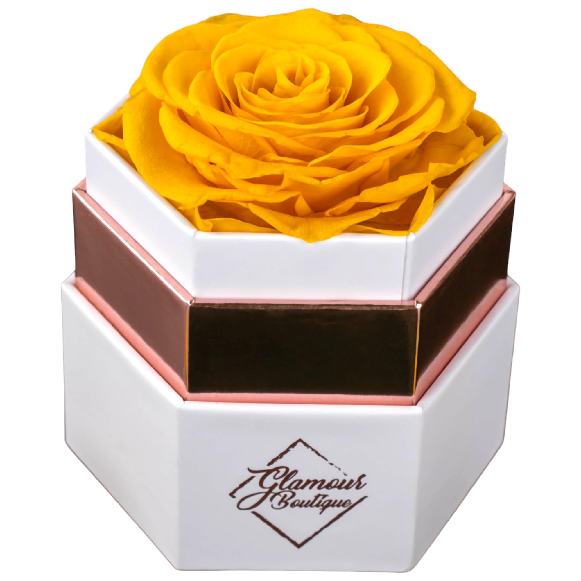 Permanent Roses Box GLAMOUR BOUTIQUE Yellow Forever Single Rose Box - Preserved Roses in a ...