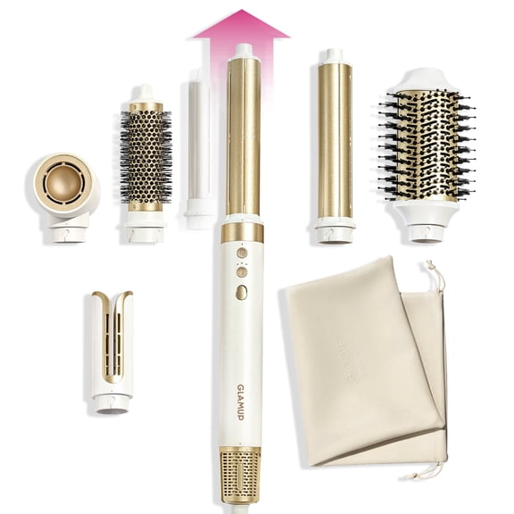 6-in-1 Hot Air Styler & Hair Dryer Brush, No Heat Damage, Straightening, Curling & Volumizing, 6.3" Longer Barrels, Gift Set， Round Brush, White