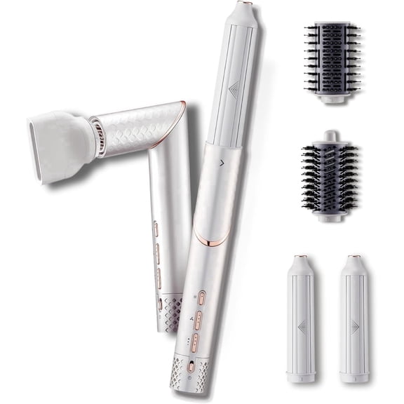 GLAMUP Hair 5-in-1 Flexible Styler Beauty Wand Multi Air Curler, High Speed Dryer, Portable Travel, Sliver
