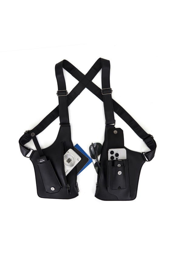 Double Shoulder Armpit Bag for Men Chest rig Underarm Anti-Theft Adjustable Pocket with Double Shoulder Straps Phone Wallet 2026(Black) A101