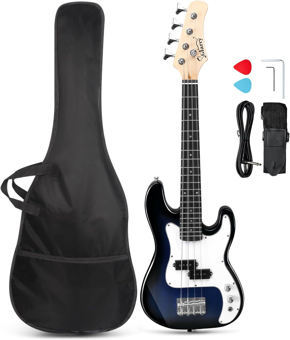 GLARRY 36in Electric Bass Guitar, 4 String Beginner Starter Kit with Accessories including Cable, Strap, Bag for Kids and Adults (Red)