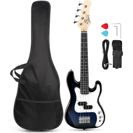 GLARRY 36in Electric Bass Guitar, 4 String Beginner Starter Kit with Accessories including Cable, Strap, Bag for Kids and Adults (Red)