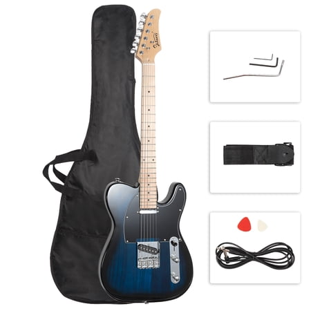 GLARRY 39" GTL Electric Guitar Solid Body Maple with Bag Beginner Dark Blue