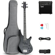 GLARRY 4 String Electric Bass Guitar Beginner Kit, GIB Series Full Size Solid Body Bass Guitar with 20W AMP, Gig Bag Backpack and Accessories Dark Blue