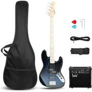 GLARRY 4 String GJazz Electric Bass Guitar Full Size Right Handed with Guitar Bag, Amp Cord and Beginner Kits (Burly Wood)