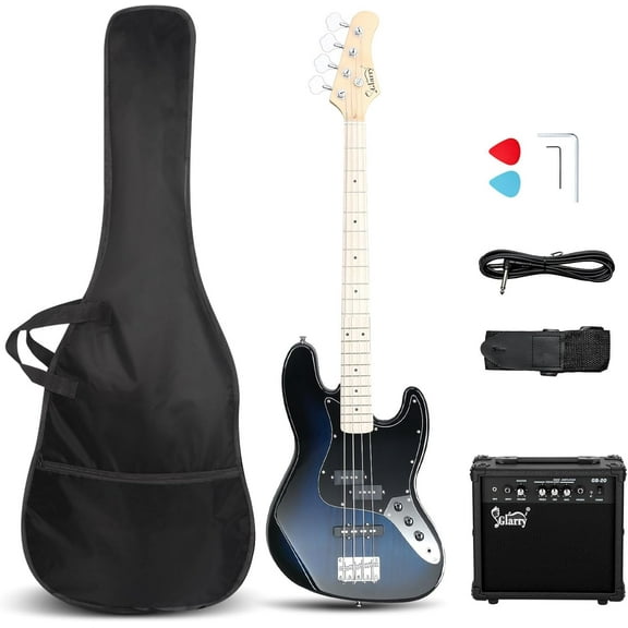 GLARRY 4 String GJazz Electric Bass Guitar Full Size Right Handed with Guitar Bag, Amp Cord and Beginner Kits (Burly Wood)