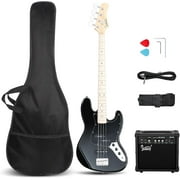 GLARRY 4 String GJazz Electric Bass Guitar Full Size Right Handed with Guitar Bag, Amp Cord and Beginner Kits (Burly Wood)
