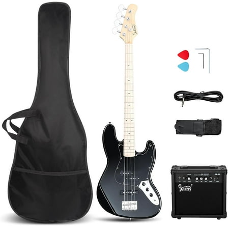GLARRY 4 String GJazz Electric Bass Guitar Full Size Right Handed with Guitar Bag, Amp Cord and Beginner Kits (Burly Wood)