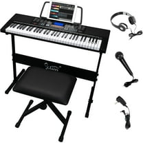 GLARRY 61-Key Portable Electronic Keyboard Piano set w/LCD Screen, Stand, Microphone, Headphones, Stand, Bench, Teaching Modes, Built-In Speakers