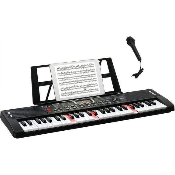 GLARRY 61-Key Portable Electronic Piano Keyboard for Beginner w/Lighted Keys, LCD Screen, Microphone, Headphones, 3 Teaching Modes, Built-In Speakers