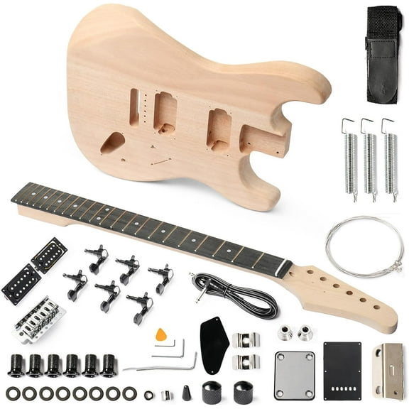 GLARRY DIY Electric Guitar Kit, 6 Strings, Mahogany Wood Body, Maple Neck, Beginner, All Components Included, Build Your Own Guitar (GST)
