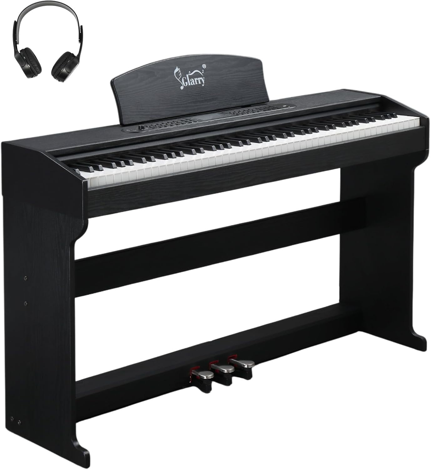 GLARRY Digital Piano 88 Keys Heavy Hammer Keyboard, with LCD Display and Headphone, Triple Pedals, Beginner Friendly, Supports MIDI Connect, Classic Upright Design (Matte Black)