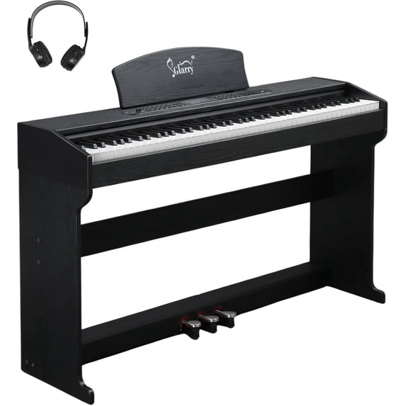 Glarry 88 Keys Digital Piano with Heavy Hammer Keyboard, LCD Display, Headphone, Triple Pedals, Brown