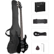 GLARRY Electric Bass Guitar 4 Strings Buring Fire Style Single Coil - Split Single Coil Pickups for Beginner Adults Right Hand w/ 20W Amp, Bag, Strap and Cord Black