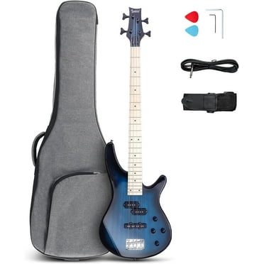 GLARRY Electric Bass Guitar Beginner Kit, 4 String Full Size Solid Body GIB F Series Bass Guitar with Thick Pading Gig Bag Backpack and Accessories (Dark Blue)