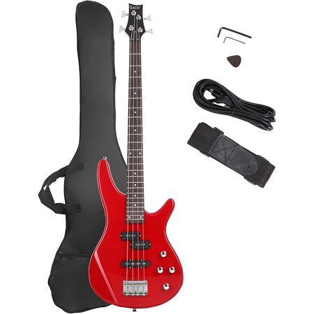 GLARRY Electric Bass Guitar Full Size 4 String Exquisite Stylish Bass with Power Line, Bag and Wrench Tool (Natural Wood)