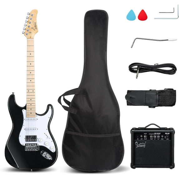 GLARRY Electric Guitar, 39" Full Size Electric Guitar Kit with HSS Pickup Coil Split for Beginner, 20W Amp and Accessories Pack Guitar Bag (Black)