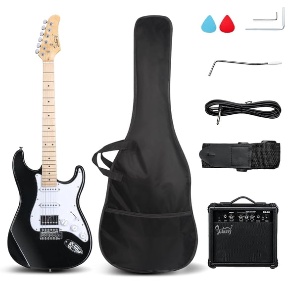 GLARRY Electric Guitar, 39" Full Size Electric Guitar Kit with HSS Pickup Coil Split for Beginner, 20W Amp and Accessories Pack Guitar Bag (Black)
