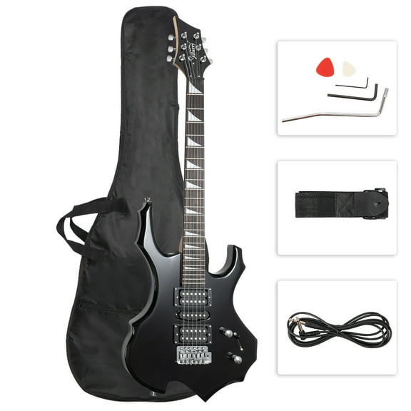 GLARRY Electric Guitar with Bag Beginner Burning Fire Style Black