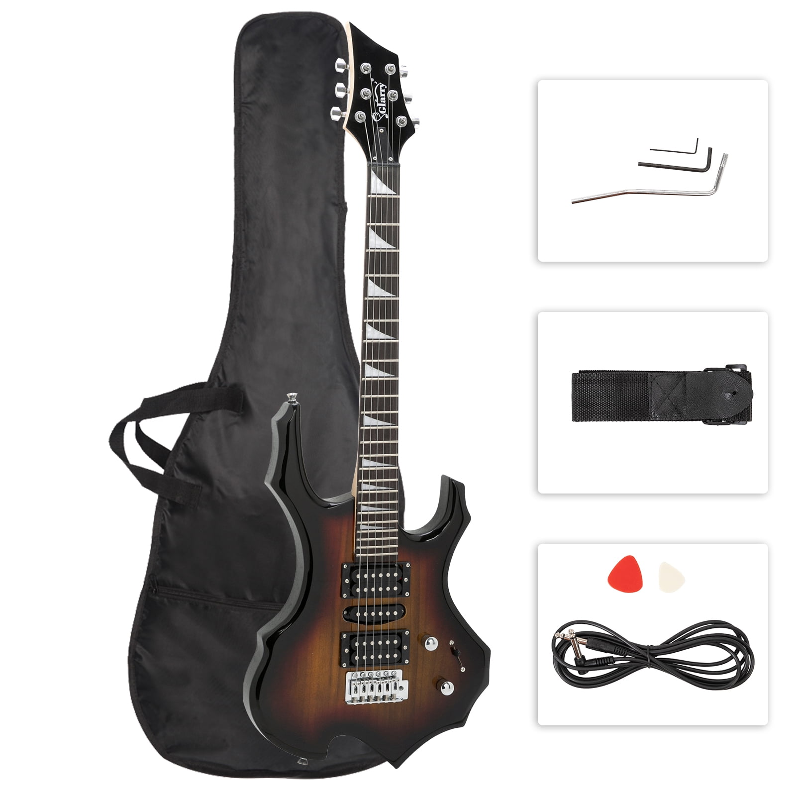 GLARRY Electric Guitar with Bag Beginner Burning Fire Style Sunset
