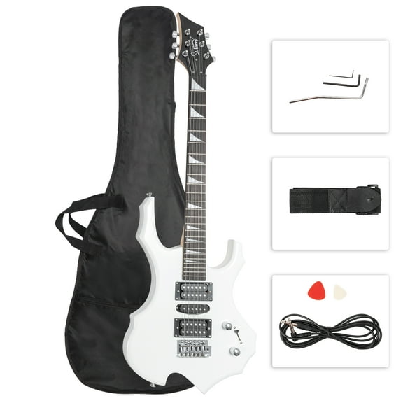 GLARRY Electric Guitar with Bag Beginner Burning Fire Style White