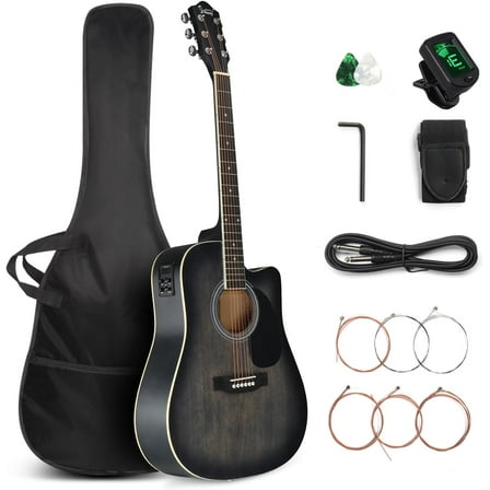 GLARRY Full Size 6 Strings Acoustic Electric Guitar Beginner Kit, Cutaway 41 Inch Electric Acoustic Guitar w/Inbuilt Tuner, Bag, Strap, Picks, Strings, Basswood Guitarra
