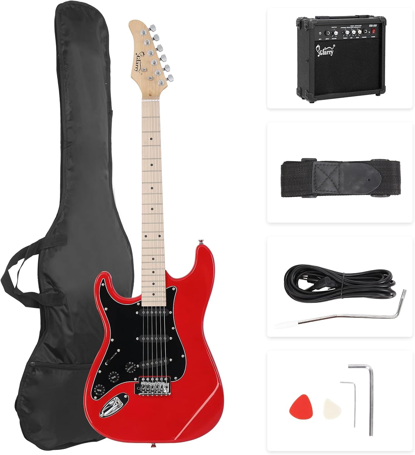 GLARRY Full Size Electric Guitar with 20W Amp  and Accessories Pack Guitar Bag for Music Lover Beginner