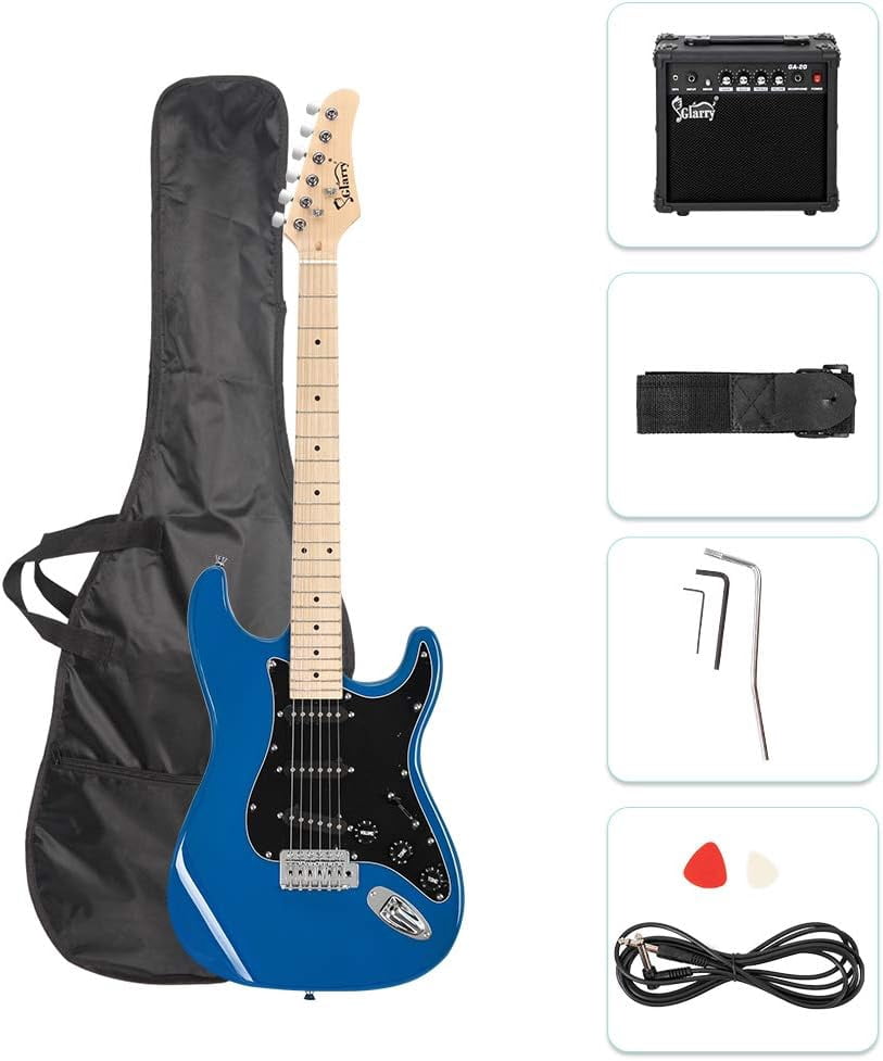 GLARRY Full Size Electric Guitar with 20W Amp  and Accessories Pack Guitar Bag for Music Lover Beginner