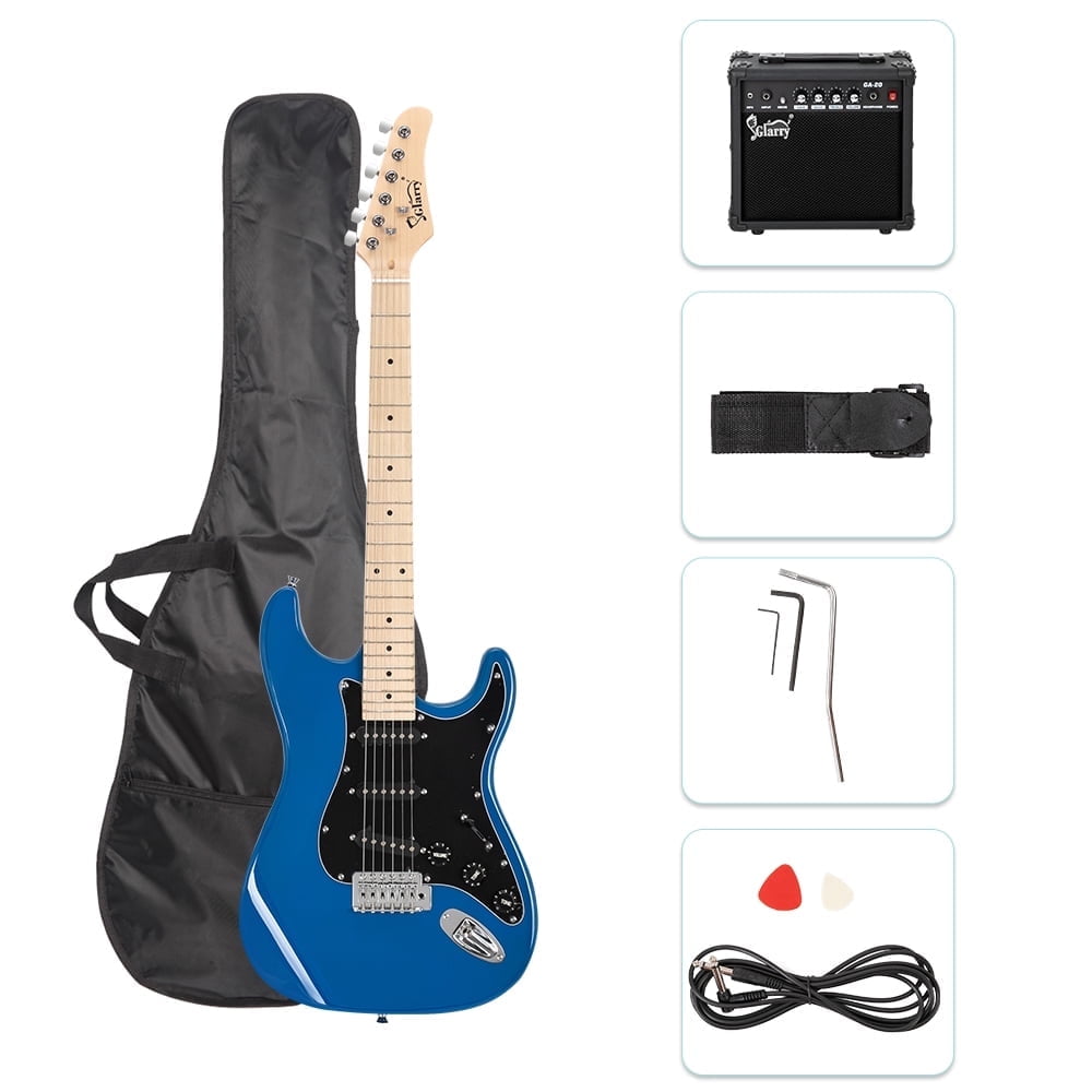 GLARRY Full Size Maple Electric Guitar with Amp and Case Beginner Blue