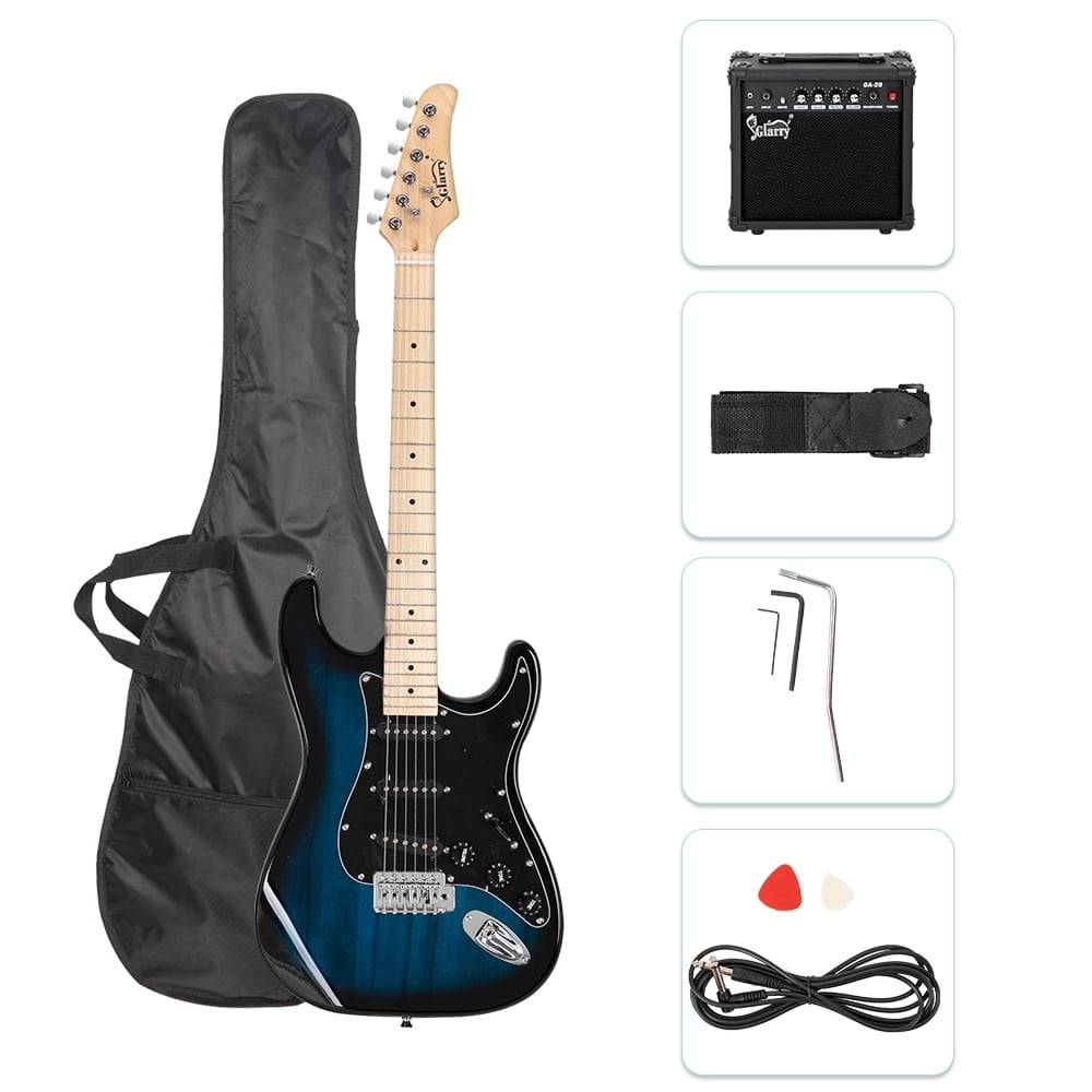 GLARRY Full Size Maple Electric Guitar with Amp and Case Beginner Dark Blue