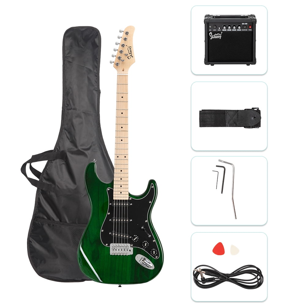 GLARRY Full Size Maple Electric Guitar with Amp and Case Beginner Green