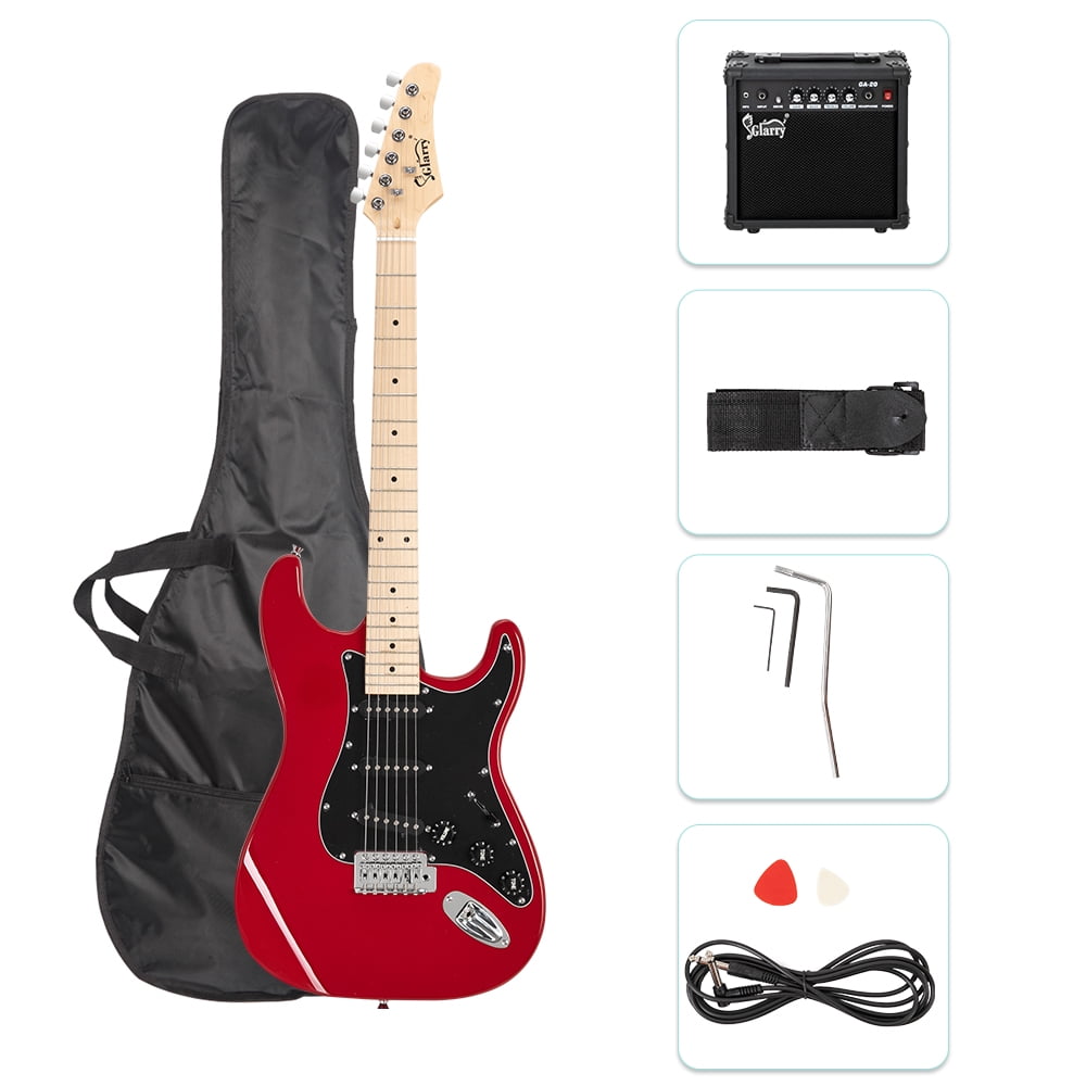 GLARRY Full Size Maple Electric Guitar with Amp and Case Beginner Red