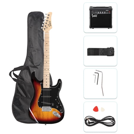 GLARRY Full Size Maple Electric Guitar with Amp and Case Beginner Sunset