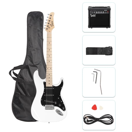 GLARRY Full Size Maple Electric Guitar with Amp and Case Beginner White