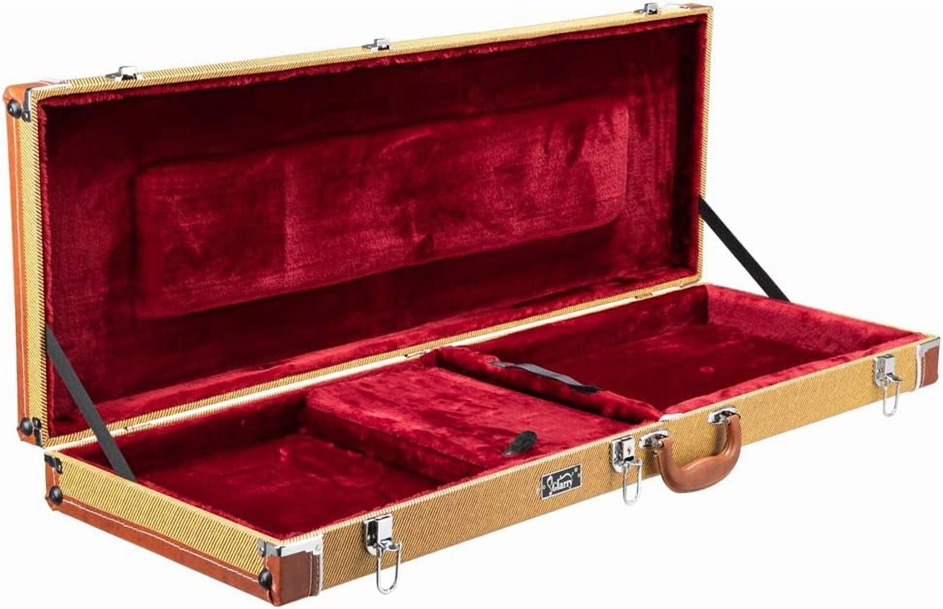 GLARRY ST Deluxe Electric Guitar Hard Shell Case Portable Square Guitar Case Microgroove Flat With Extra Neck & Bridge Padding (Yellow)
