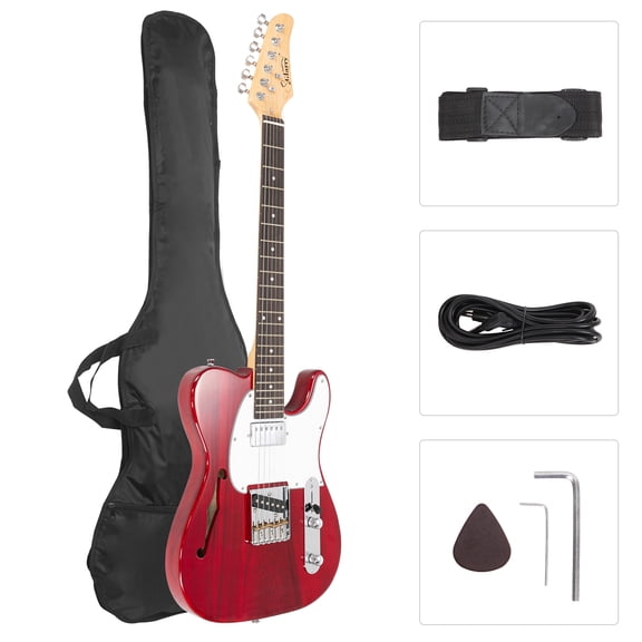 GLARRY Semi-Hollow Electric Guitar Rosewood Fingerboard with Bag Beginner Red